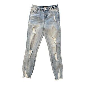 Indigo Rein Blue JeansSkinny Distressed Ankle Raw Hem Stretch 90s Sz 3/25